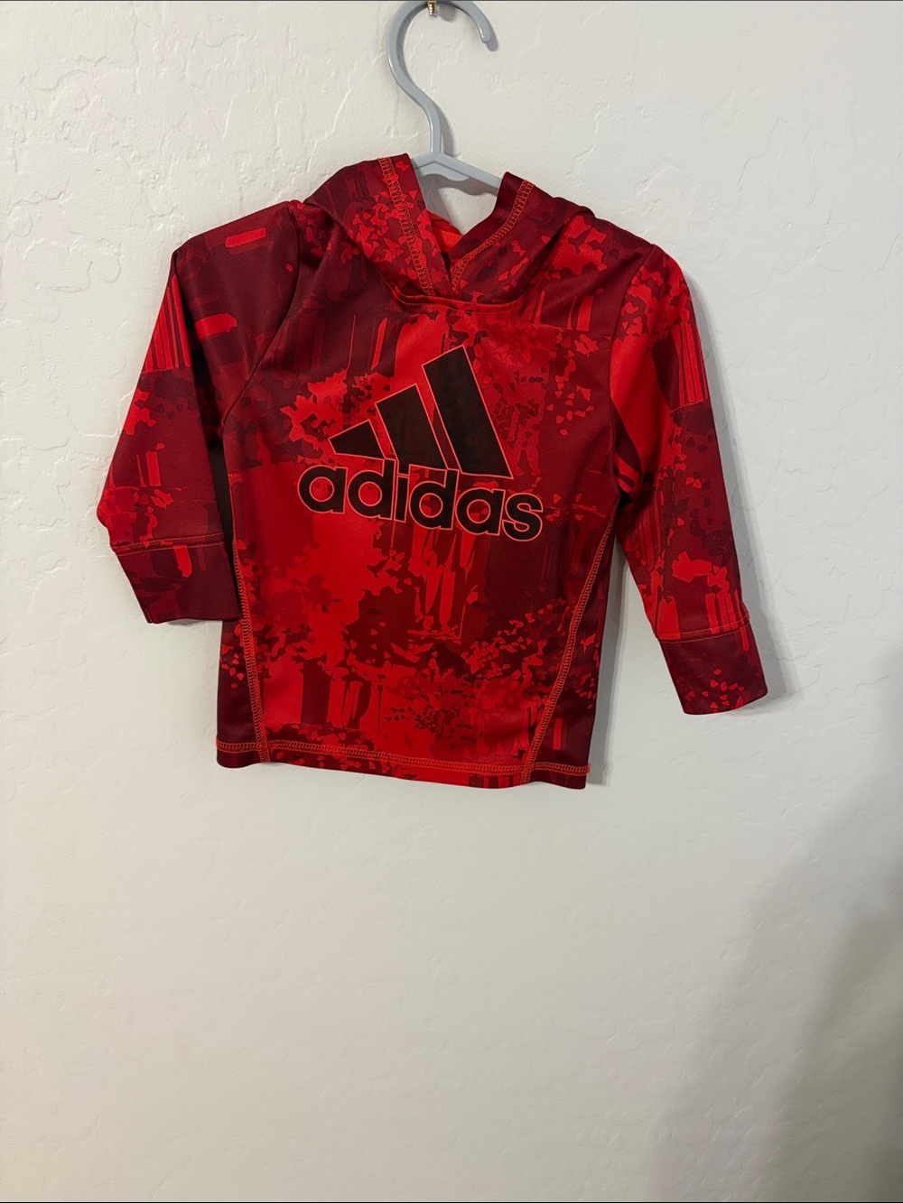 adidas Red Camo-Print Long Sleeve Hooded Tee with Black Logo